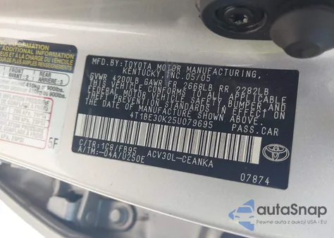 2005 Toyota Camry Le из США, поврежденный, VIN 4T1BE30K25U079695